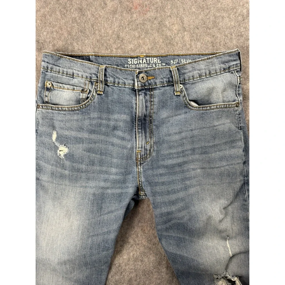 Levi Strauss Signature Slim Jeans 34x32‎ Distressed Light Wash Men's Denim